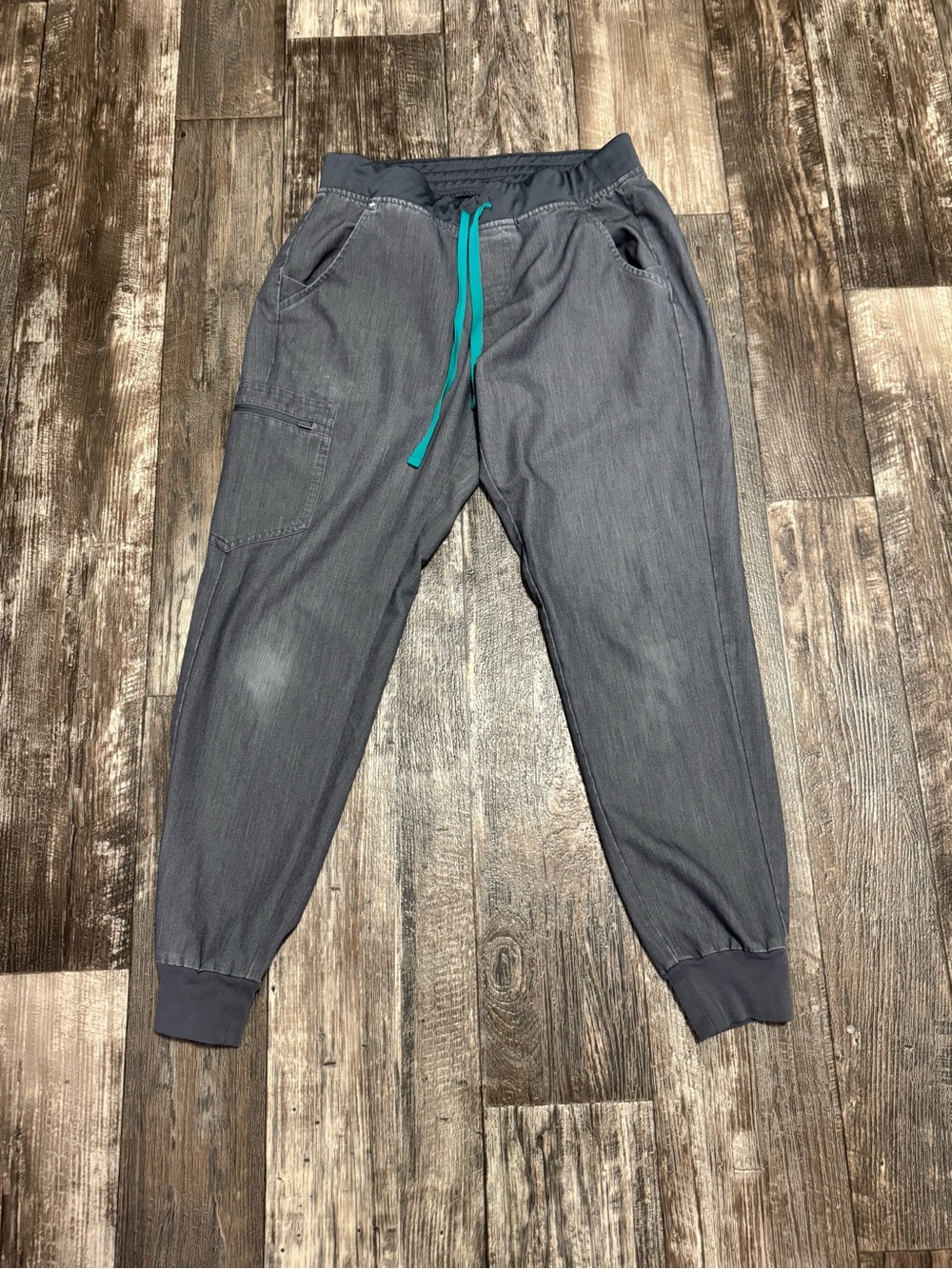 Figs Gray Scrub Pants with Teal Drawstring